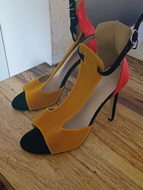 Women’s Mustard & Red High Heel Sandals with Black Accents